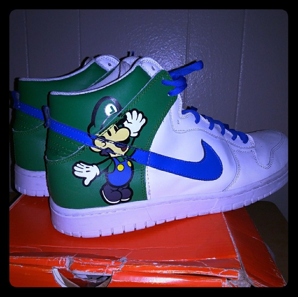 super mario bros nike dunks high tops sneakers